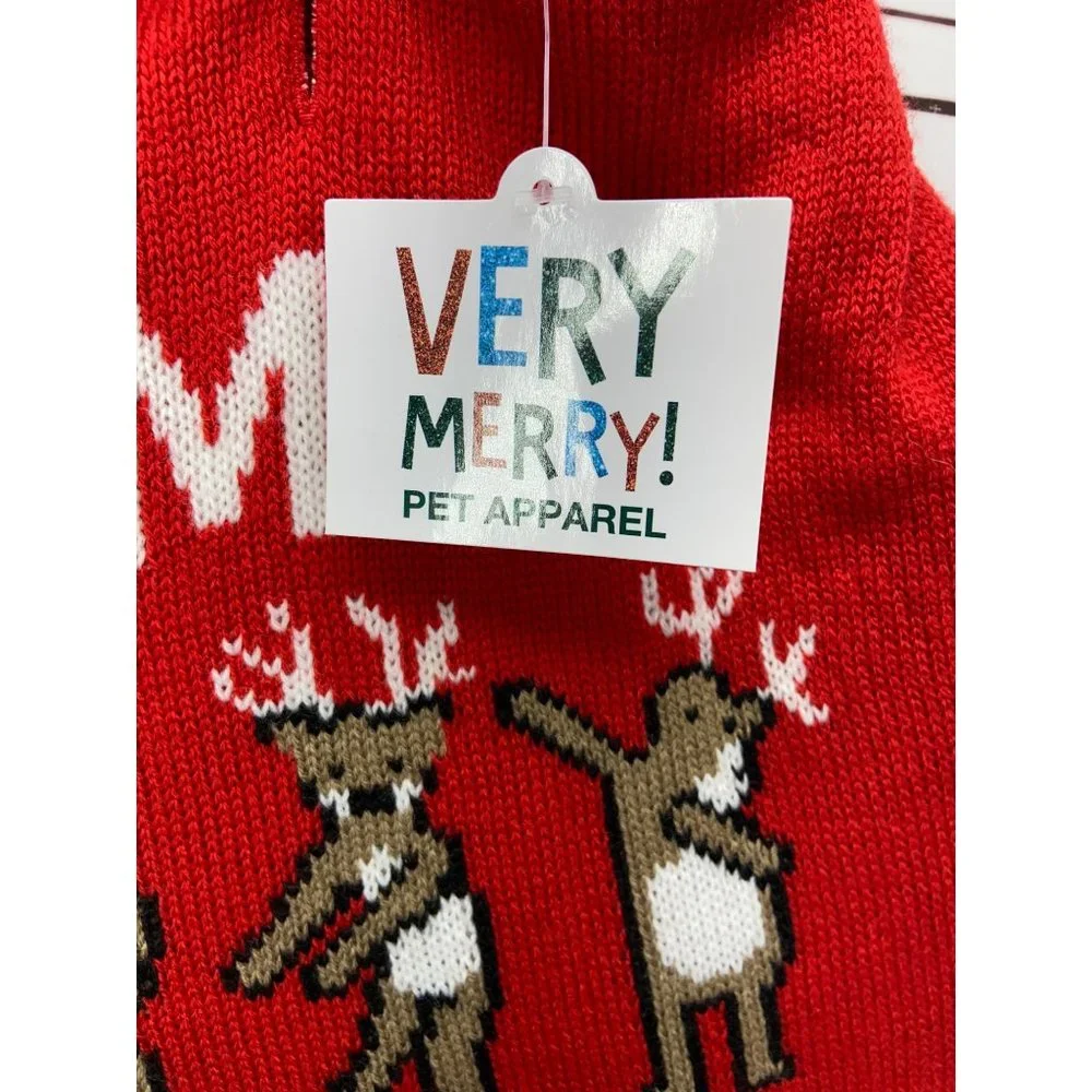 Very Merry Christmas XMAS Dance Off Dancing Reindeer Cable‎ Knit Dog Size Medium